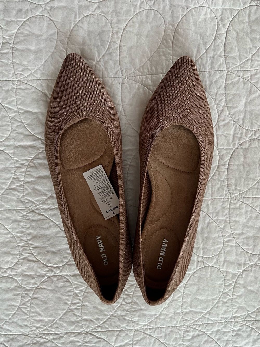 Old Navy Bare Necessity Sparkly Light Brown Pointy-Toe Knit Ballet Flats Preppy